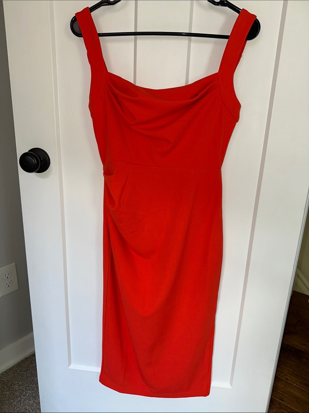 Red-Orange Midi Dress with Square Neck